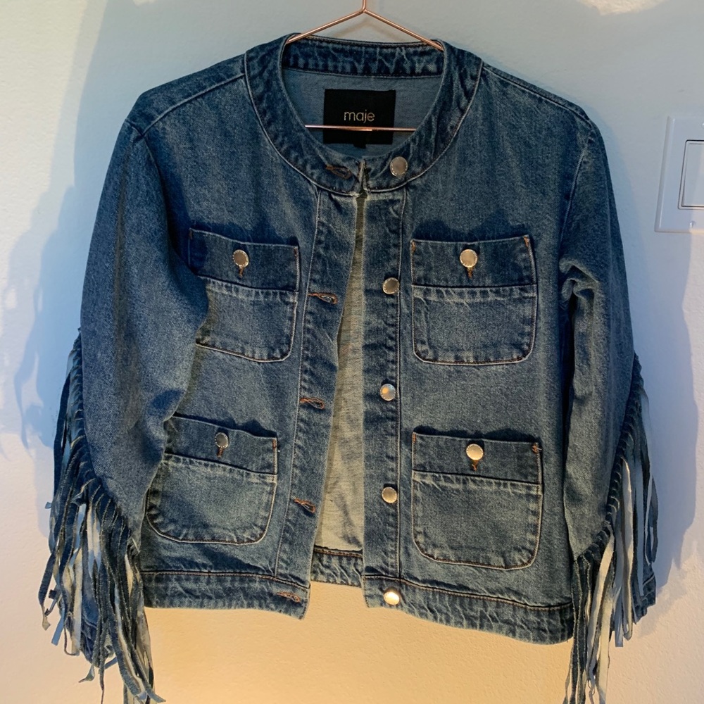 Maje Fringe Denim Jacket